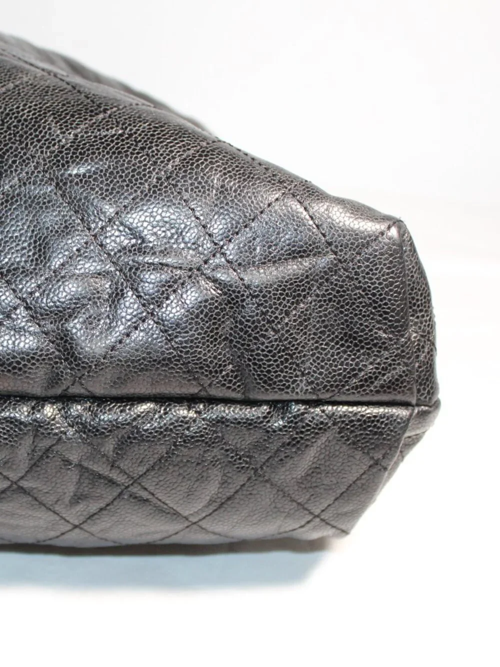 Chanel Caviar Black Hobo Quilted Elastic CC Chain Leather Strap Shopper Tote
